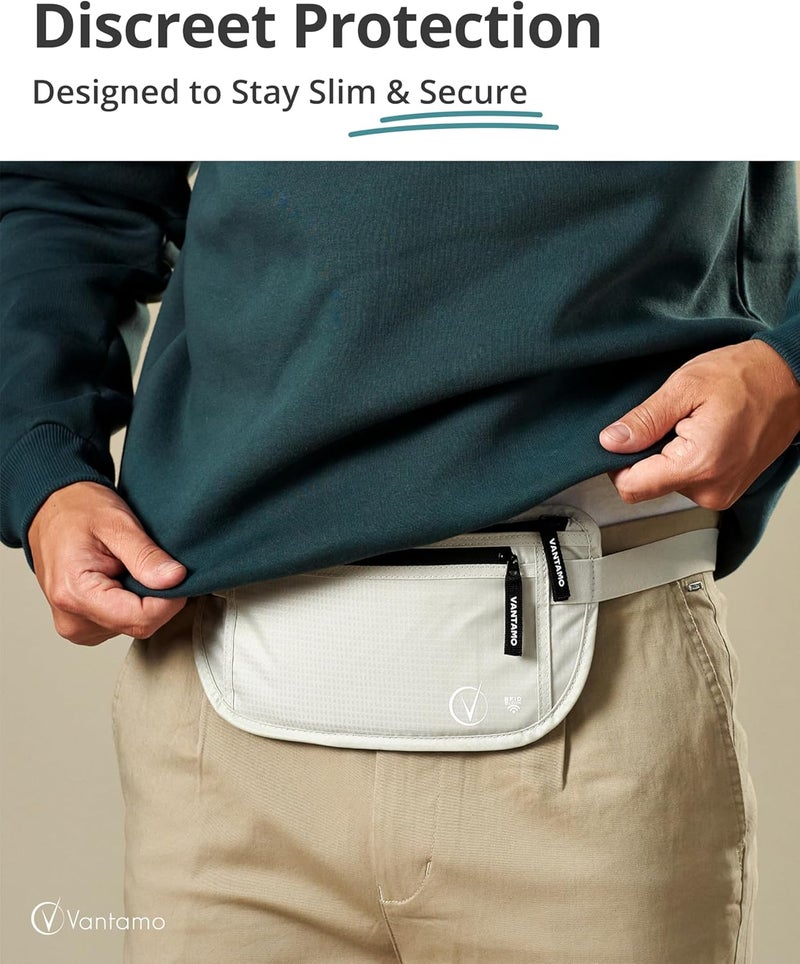 Vantamo Money Belt with RFID For Men & Women, Hidden Passport Holder for Travel, 2 Compartment Travel Fanny Pack for Women Anti Theft - Image 2